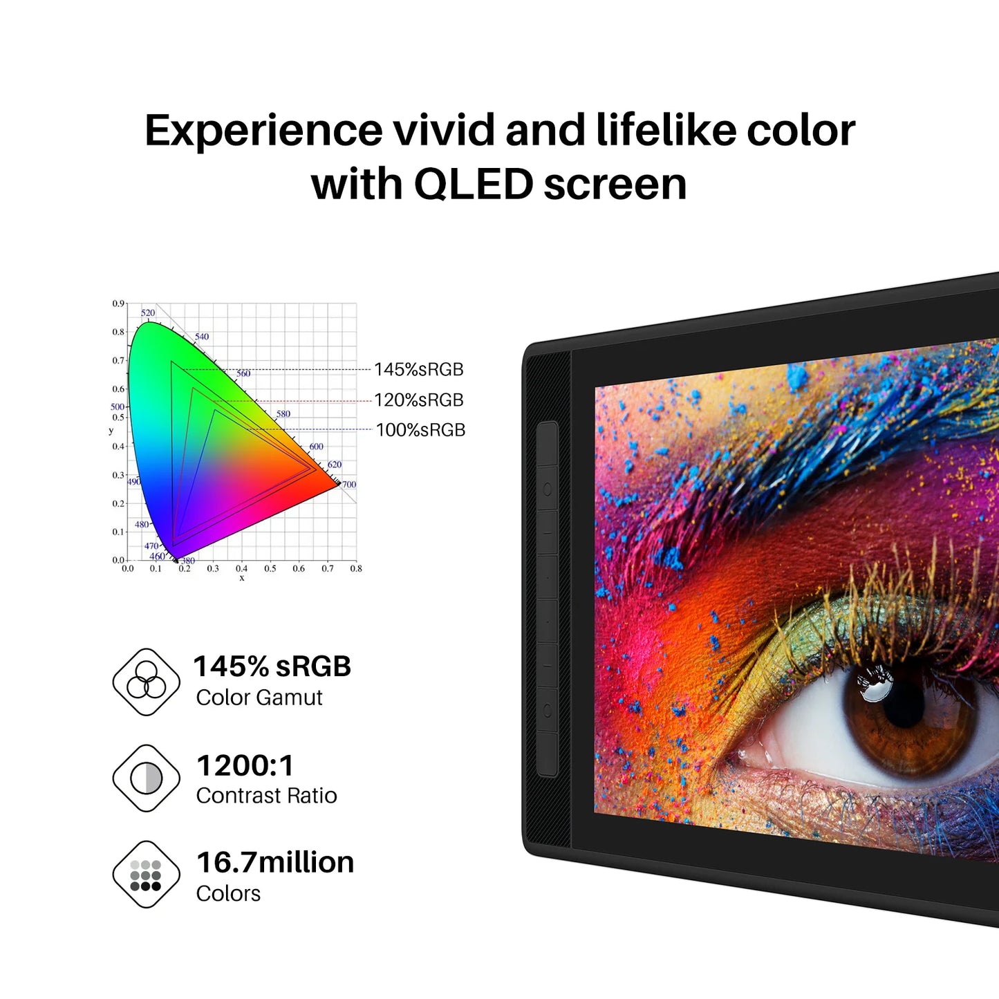 Huion Kamvas Pro 16 (2.5K) | Tableta Gráfica con Pantalla QHD 15.6”, 145% sRGB QLED y Lápiz PenTech 3.0
