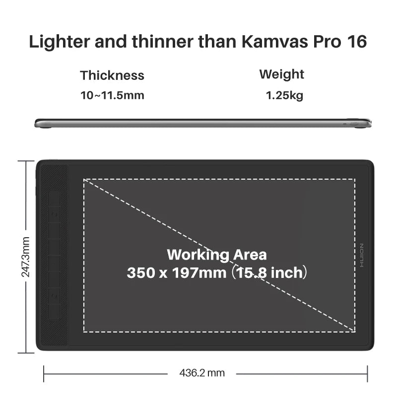 Huion Kamvas Pro 16 (2.5K) | Tableta Gráfica con Pantalla QHD 15.6”, 145% sRGB QLED y Lápiz PenTech 3.0