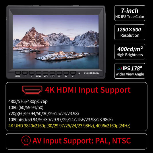 7 Inch Field Monitor HDMI Camera DSLR LCD IPS HD 1280x800 Video Assist External for Nikon Sony Canon Camera Gimbal FW759