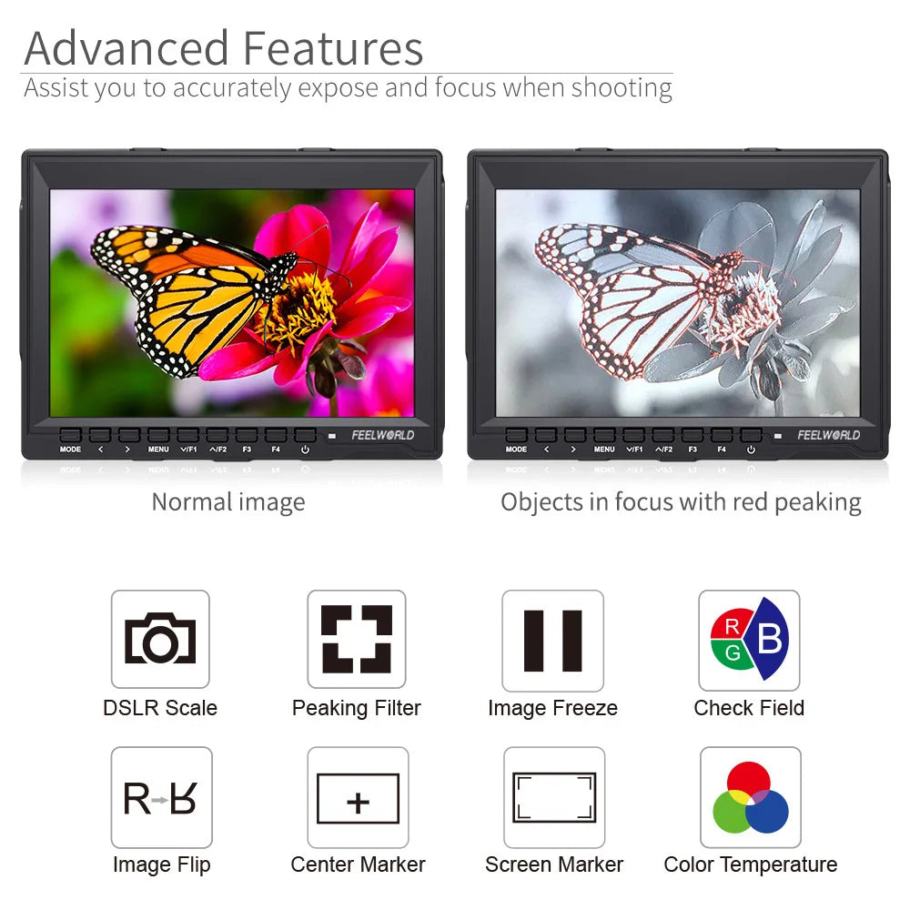7 Inch Field Monitor HDMI Camera DSLR LCD IPS HD 1280x800 Video Assist External for Nikon Sony Canon Camera Gimbal FW759