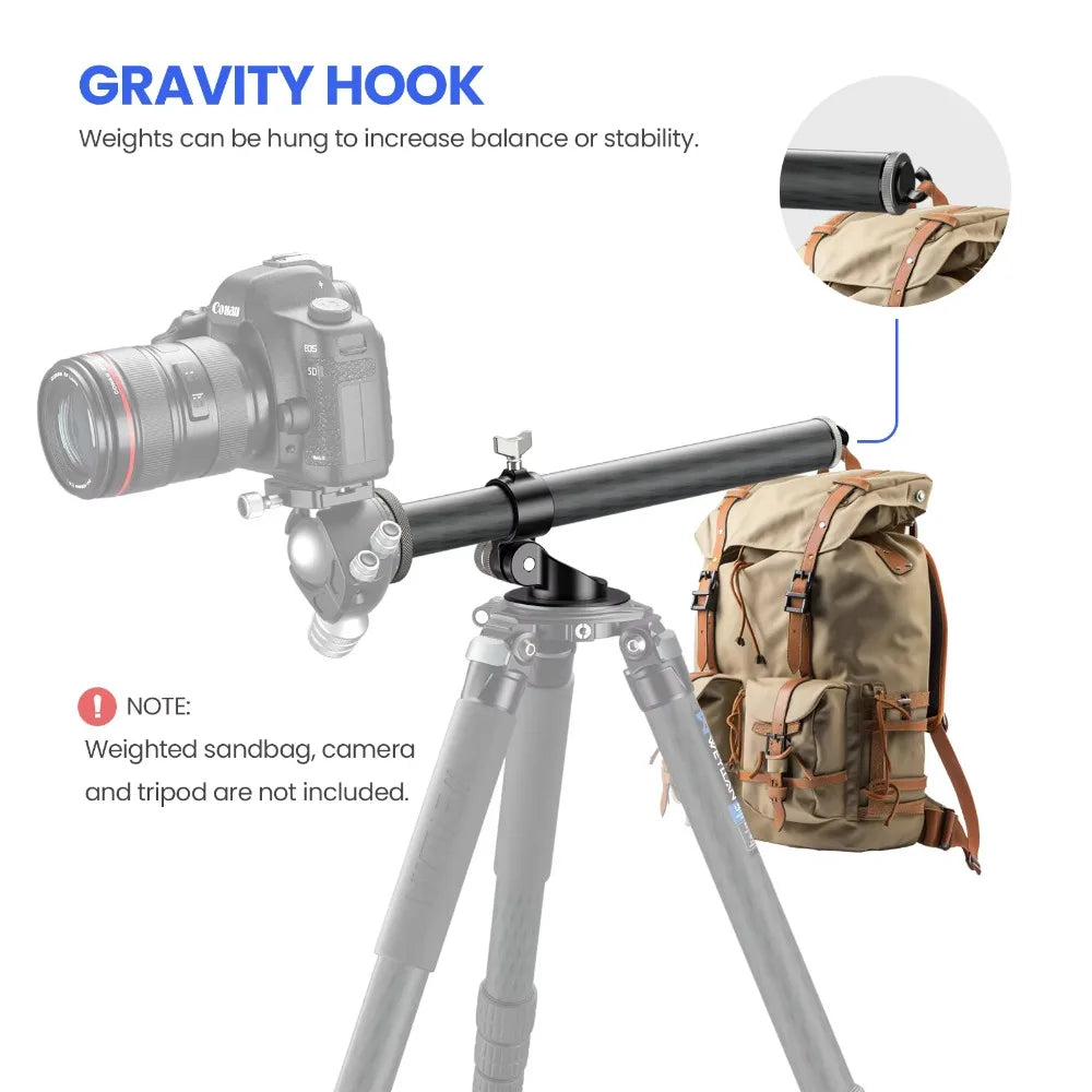 WEYLLAN Universal Tripod Extension Arm Carbon Fiber Detachable Extender Horizontal Centre Column for Tripod 40cm Pole Arm Rod