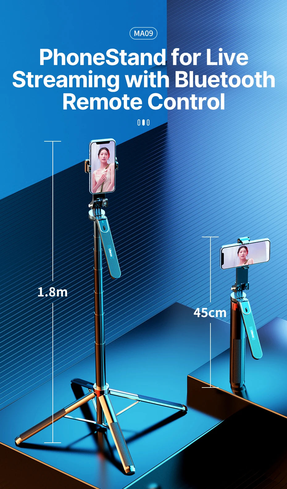 Ulanzi MA09 Smartphone Tripod Bluetooth Selfie Stick Desktop Tripod  for iPhone 12 13 14 GoPro Card Camera Live Streaming Video