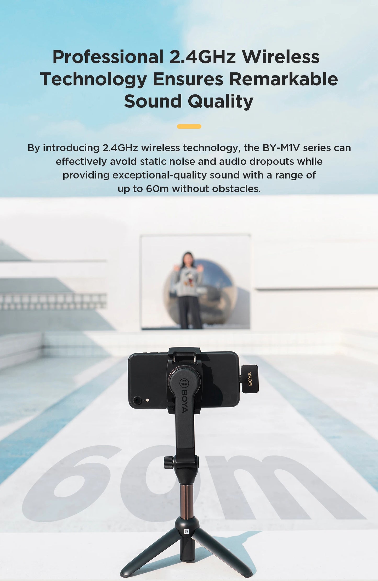 BOYA BY-M1V – Micrófono Lavalier Inalámbrico para iPhone, Android, PC y Cámaras (60m + Cancelación de Ruido)