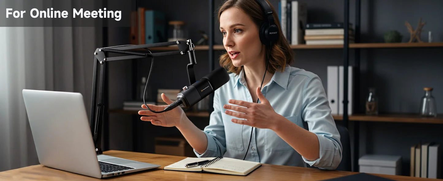 NearStream USB/XLR Mic Set – Micrófono Dinámico Profesional con Brazo Boom para Podcast, Gaming y Streaming