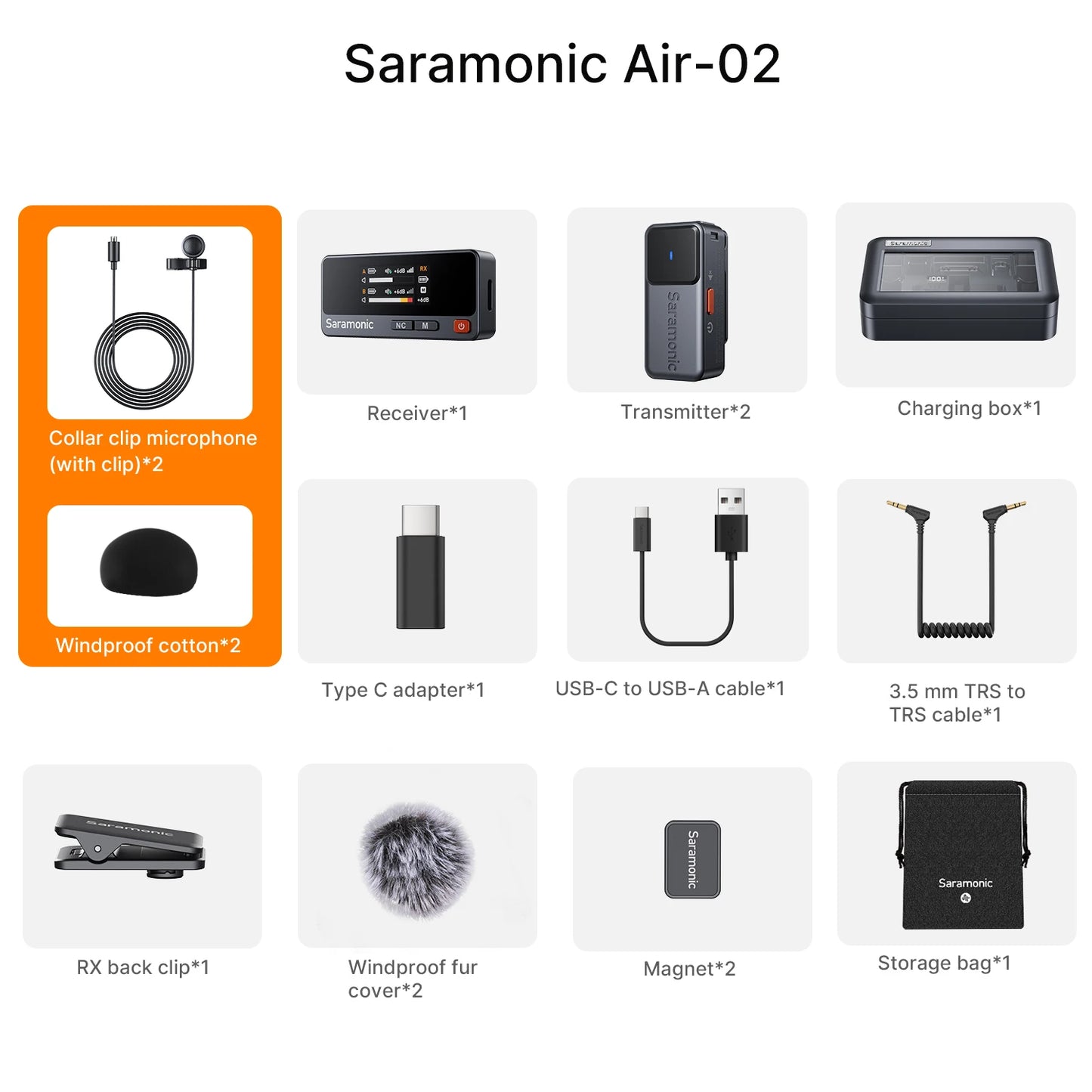 Saramonic Air – Micrófono Lavalier Inalámbrico con Cancelación de Ruido (300m, 24bit) para iPhone 15/16, Android y Cámaras