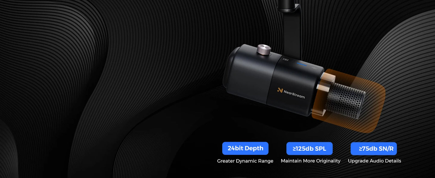 NearStream USB/XLR Mic Set – Micrófono Dinámico Profesional con Brazo Boom para Podcast, Gaming y Streaming