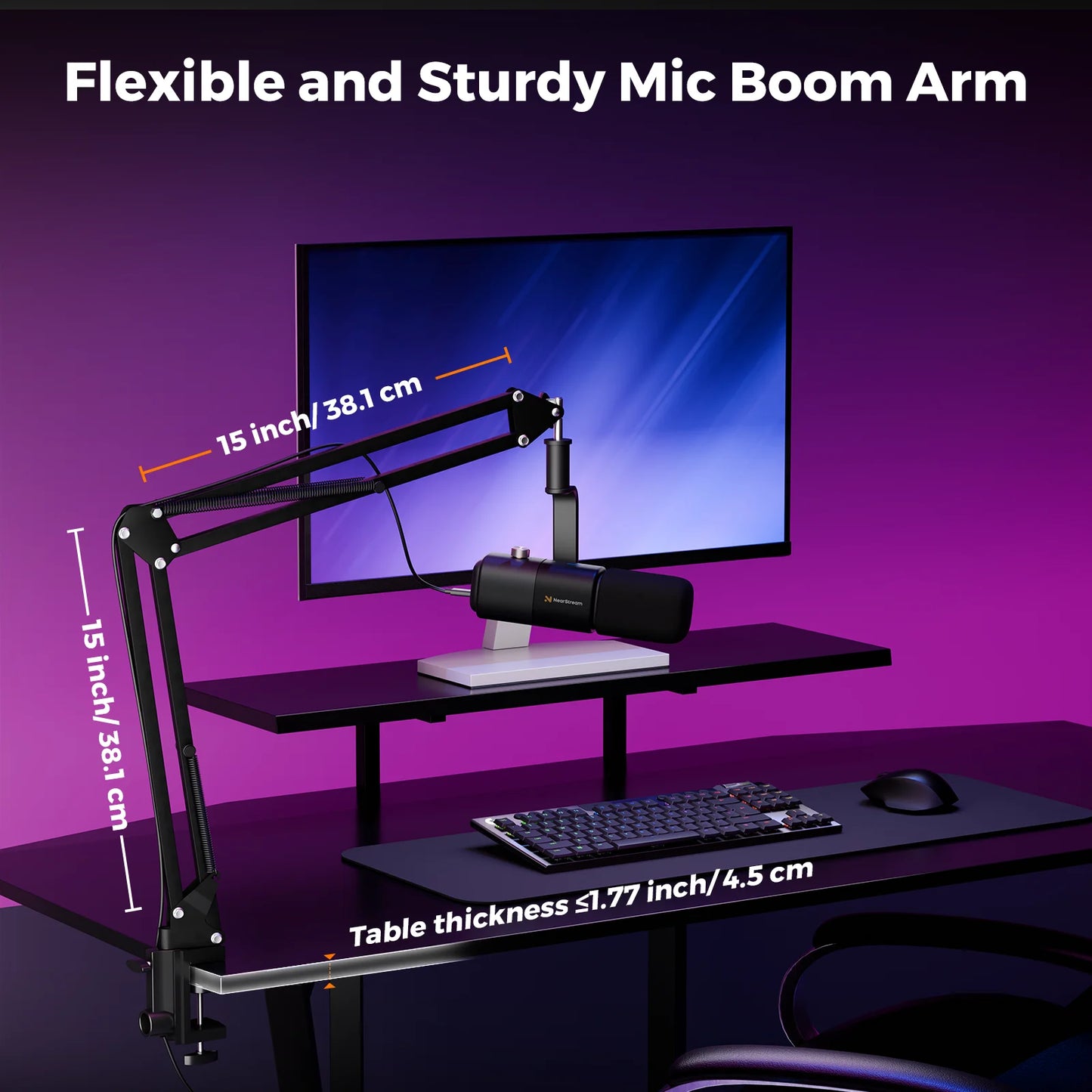 NearStream USB/XLR Mic Set – Micrófono Dinámico Profesional con Brazo Boom para Podcast, Gaming y Streaming