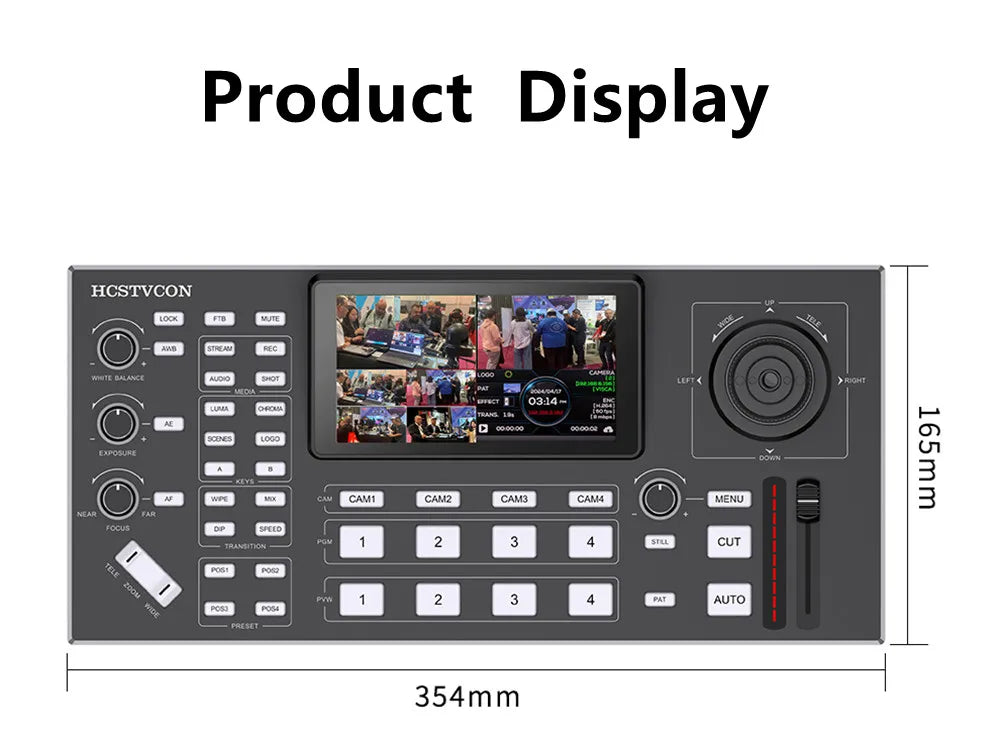 2 in 1 HDMI Video Switcher 4 Channel 5.5 Inch Full HD Screen Mixer Switcher Camera Control Keyboard for Broadcast Live Stream