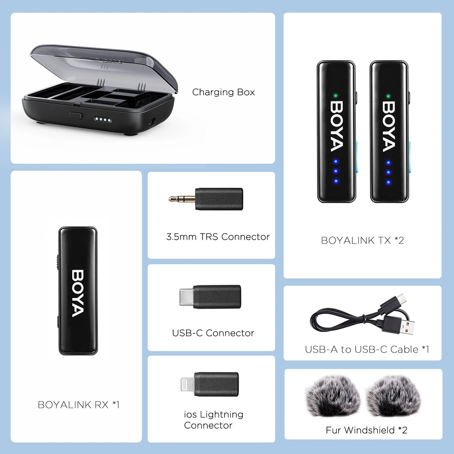 BOYA BOYALINK 2 – Micrófono Lavalier Inalámbrico (300m, 24bit, con Estuche de Carga) para iPhone, Android y Cámaras DSLR