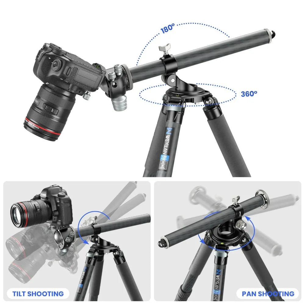 WEYLLAN Universal Tripod Extension Arm Carbon Fiber Detachable Extender Horizontal Centre Column for Tripod 40cm Pole Arm Rod