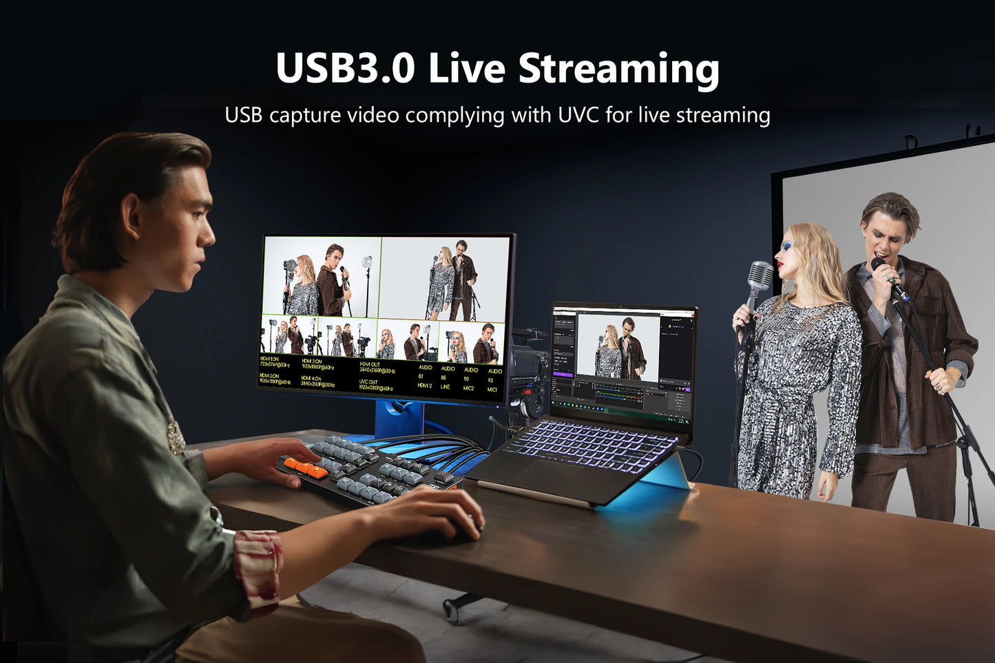 WL100 4k Video Switcher for Live Streaming Equipment Card Mixer Equipments Photo Studio Camera Video Production 4 HDMI-compatibe