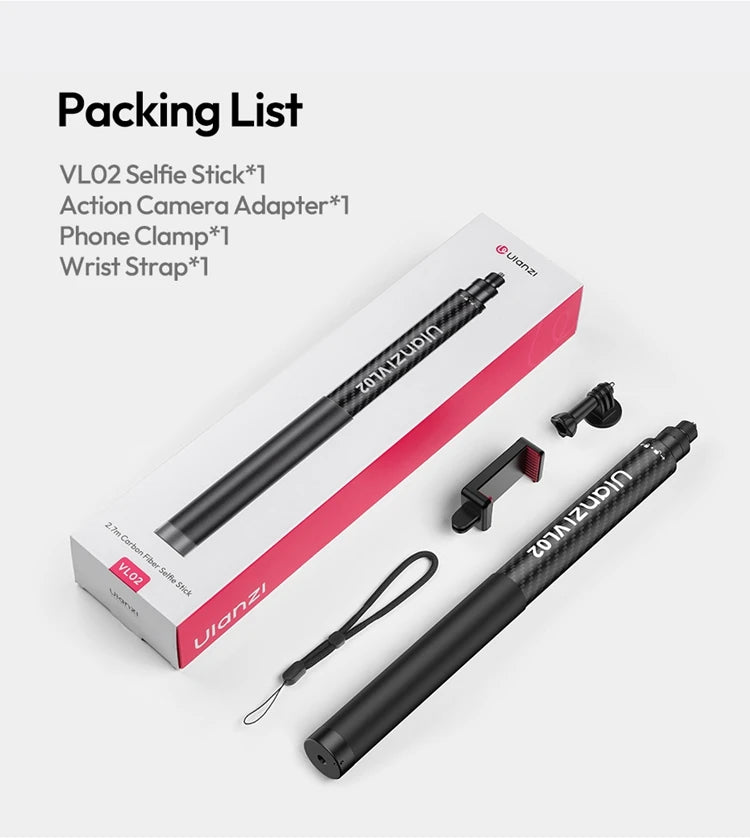 Ulanzi VL02 2.7M Selfie Stick Tripod Smartphone Retractable Invisible Selfie Stick For Gopro Hero 12 11 10 Insta360 X4 X3 X2 DJI