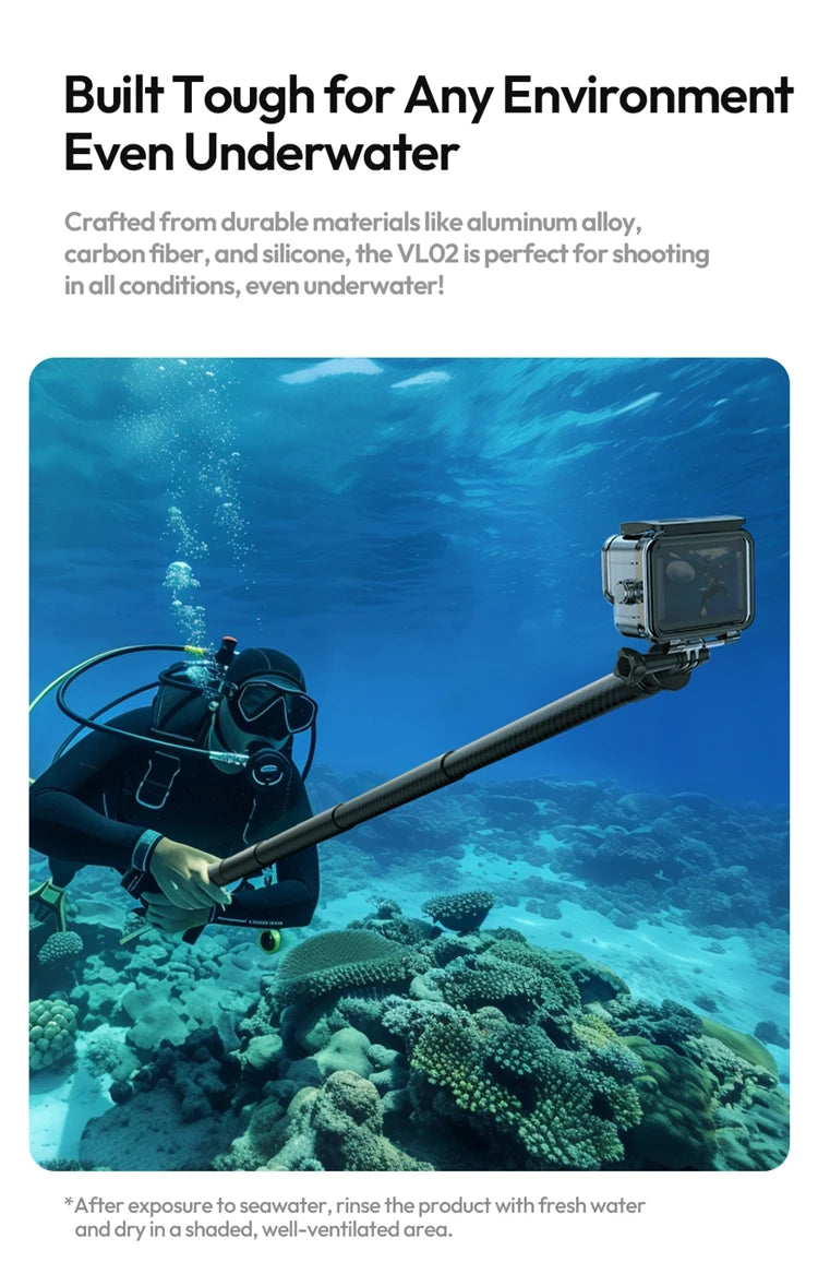 Ulanzi VL02 2.7M Selfie Stick Tripod Smartphone Retractable Invisible Selfie Stick For Gopro Hero 12 11 10 Insta360 X4 X3 X2 DJI