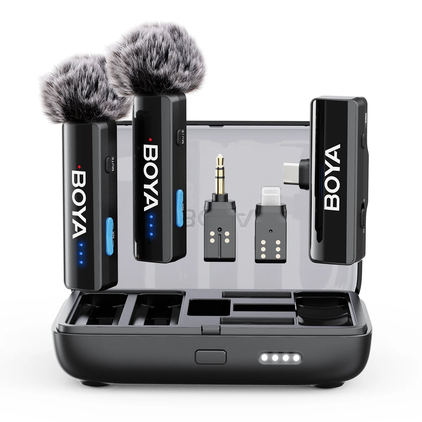 BOYA BOYALINK 2 – Micrófono Lavalier Inalámbrico (300m, 24bit, con Estuche de Carga) para iPhone, Android y Cámaras DSLR
