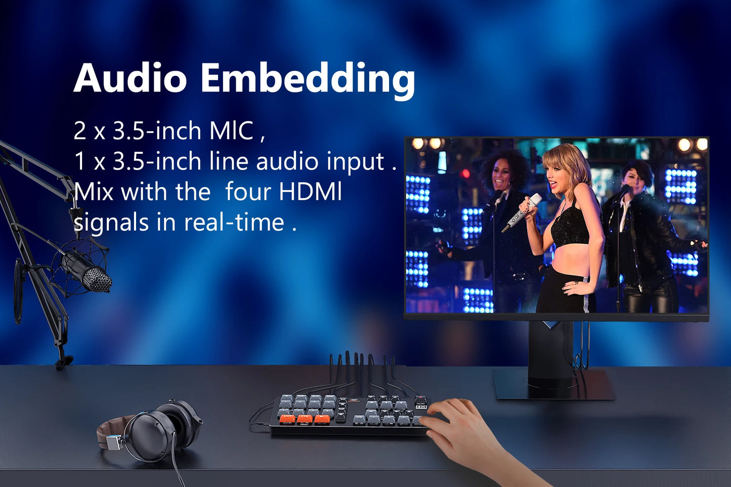 WL100 4k Video Switcher for Live Streaming Equipment Card Mixer Equipments Photo Studio Camera Video Production 4 HDMI-compatibe