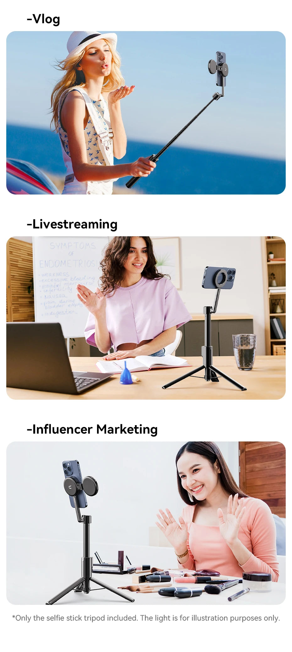 Ulanzi MG-003 Pro Magnetic Phone Selfie Stick Tripod 1.36m Extendable Selfie Tripod for iPhone 15 14 13 12 Vlog Livestreaming