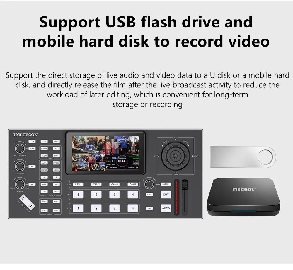 2 in 1 HDMI Video Switcher 4 Channel 5.5 Inch Full HD Screen Mixer Switcher Camera Control Keyboard for Broadcast Live Stream