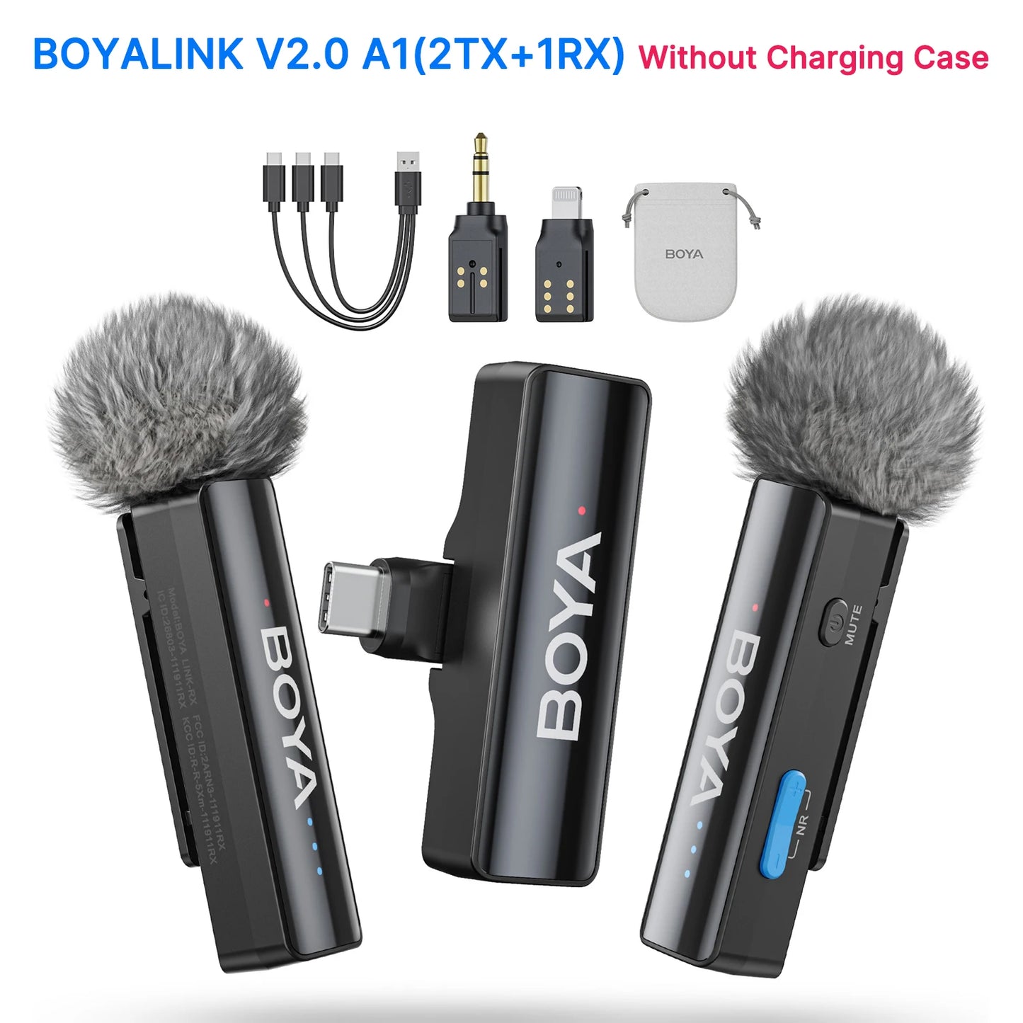 BOYA BOYALINK 2 – Micrófono Lavalier Inalámbrico (300m, 24bit, con Estuche de Carga) para iPhone, Android y Cámaras DSLR