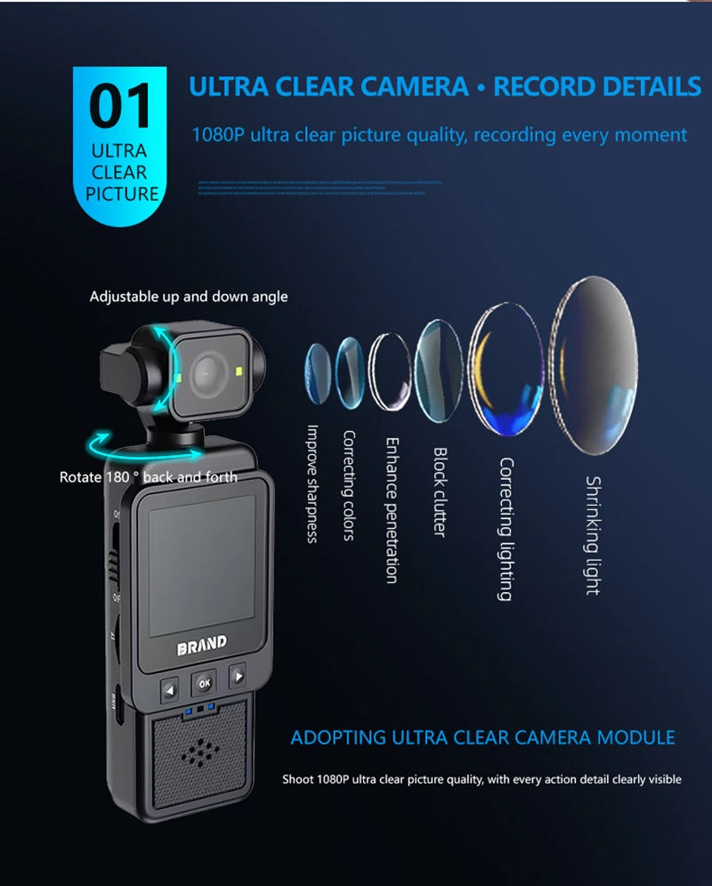 DV01 Ultra HD Portable Camera Built-in Flash Front 1.6-inch LCD Rear Screens Video 180° Screen Rotation Waterproof Recorder