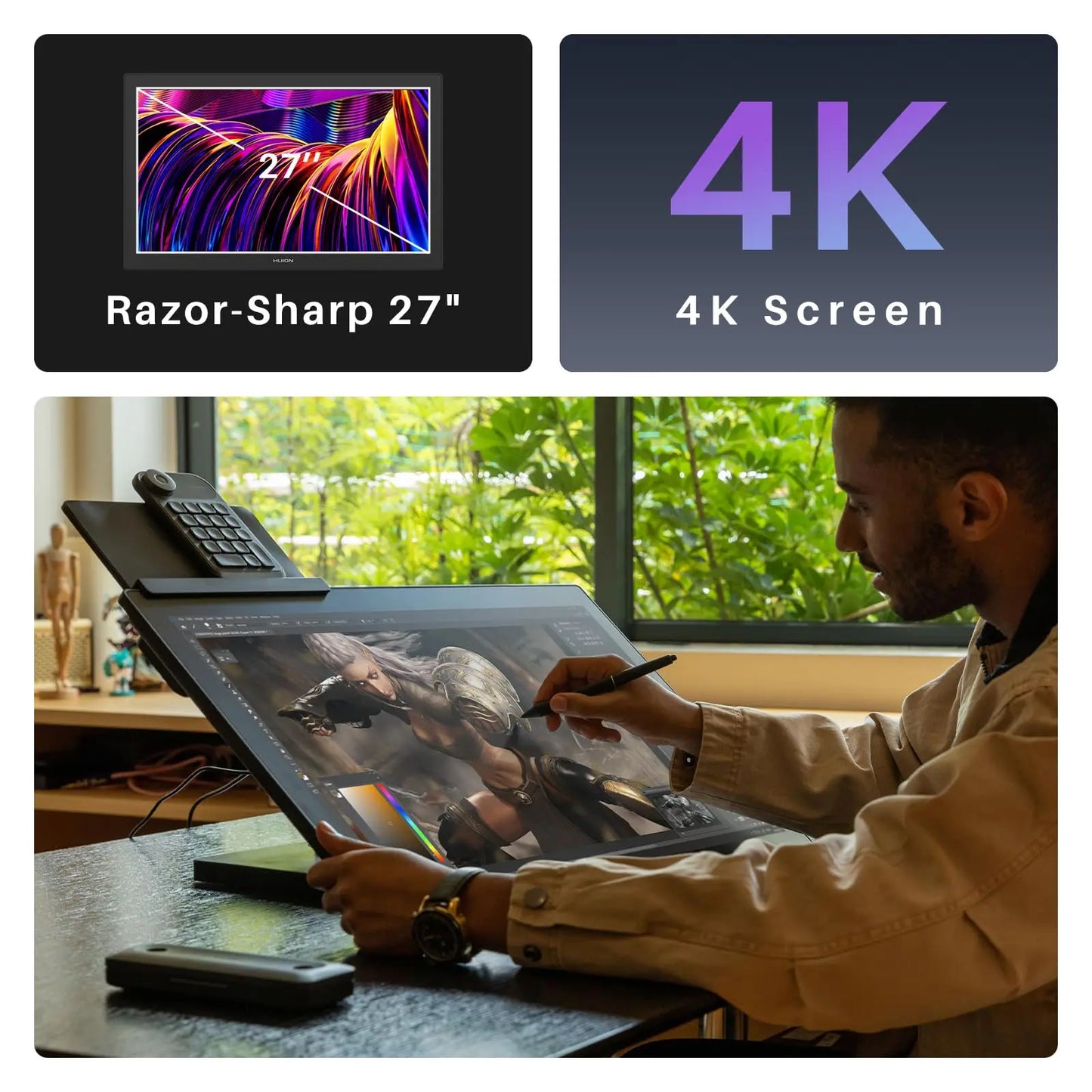 Huion Kamvas Pro 27 | Tableta Gráfica con Pantalla 27” 4K UHD, PenTech 4.0 y Vidrio Antirreflejo de 2ª Generación