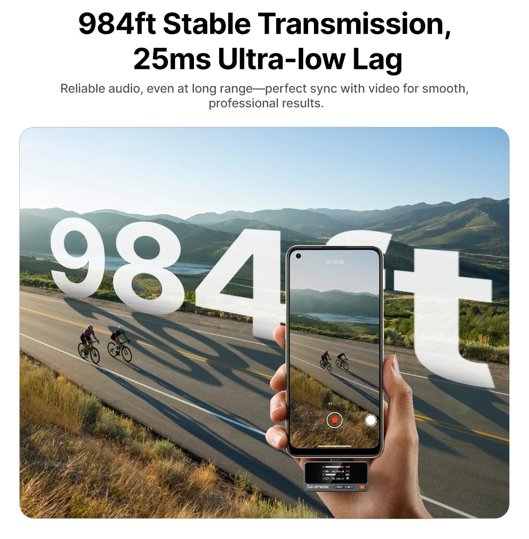 Saramonic Air – Micrófono Lavalier Inalámbrico con Cancelación de Ruido (300m, 24bit) para iPhone 15/16, Android y Cámaras