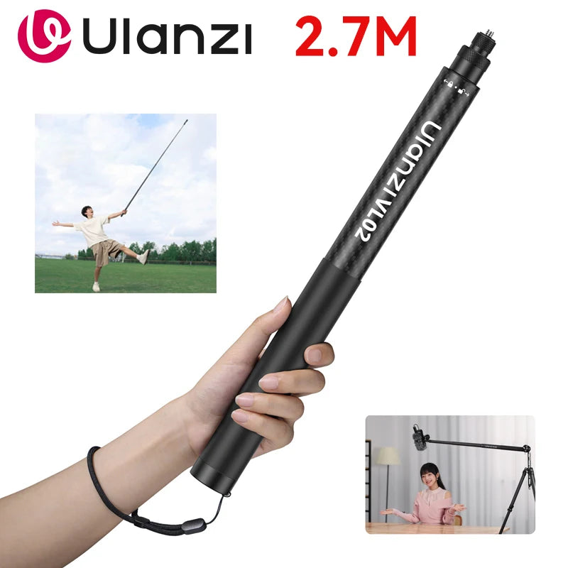 Ulanzi VL02 2.7M Selfie Stick Tripod Smartphone Retractable Invisible Selfie Stick For Gopro Hero 12 11 10 Insta360 X4 X3 X2 DJI