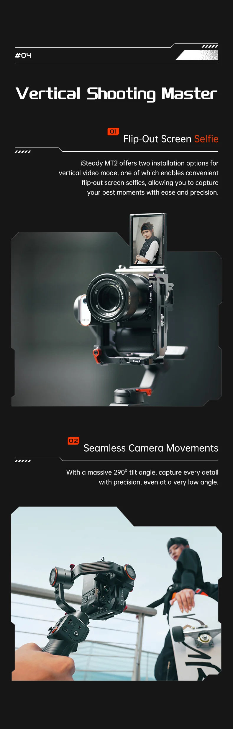 Hohem iSteady MT2 Handheld Gimbal Stabilizer Selfie Stick Extension Rod with AI Magnetic Fill Light Full Color Video Lighting