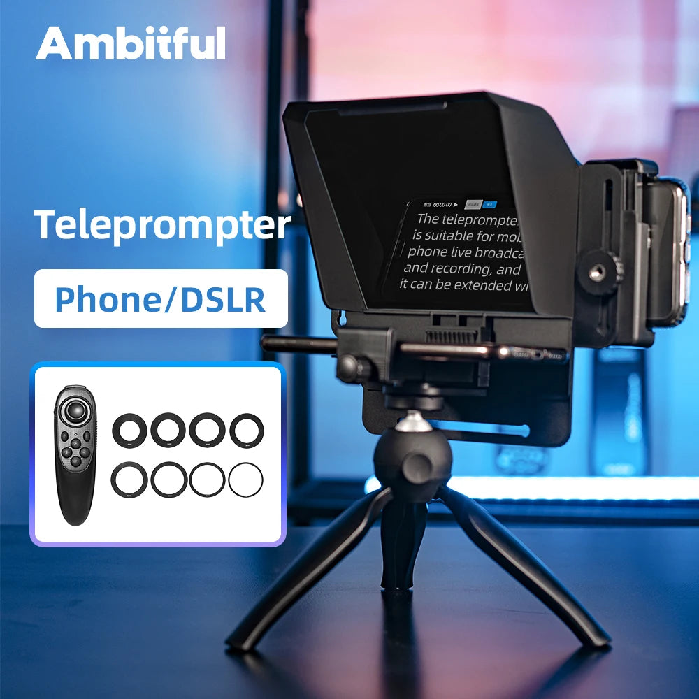 Teleprompter Portátil AMBITFUL Mini – Compatible con Smartphones y Cámaras
