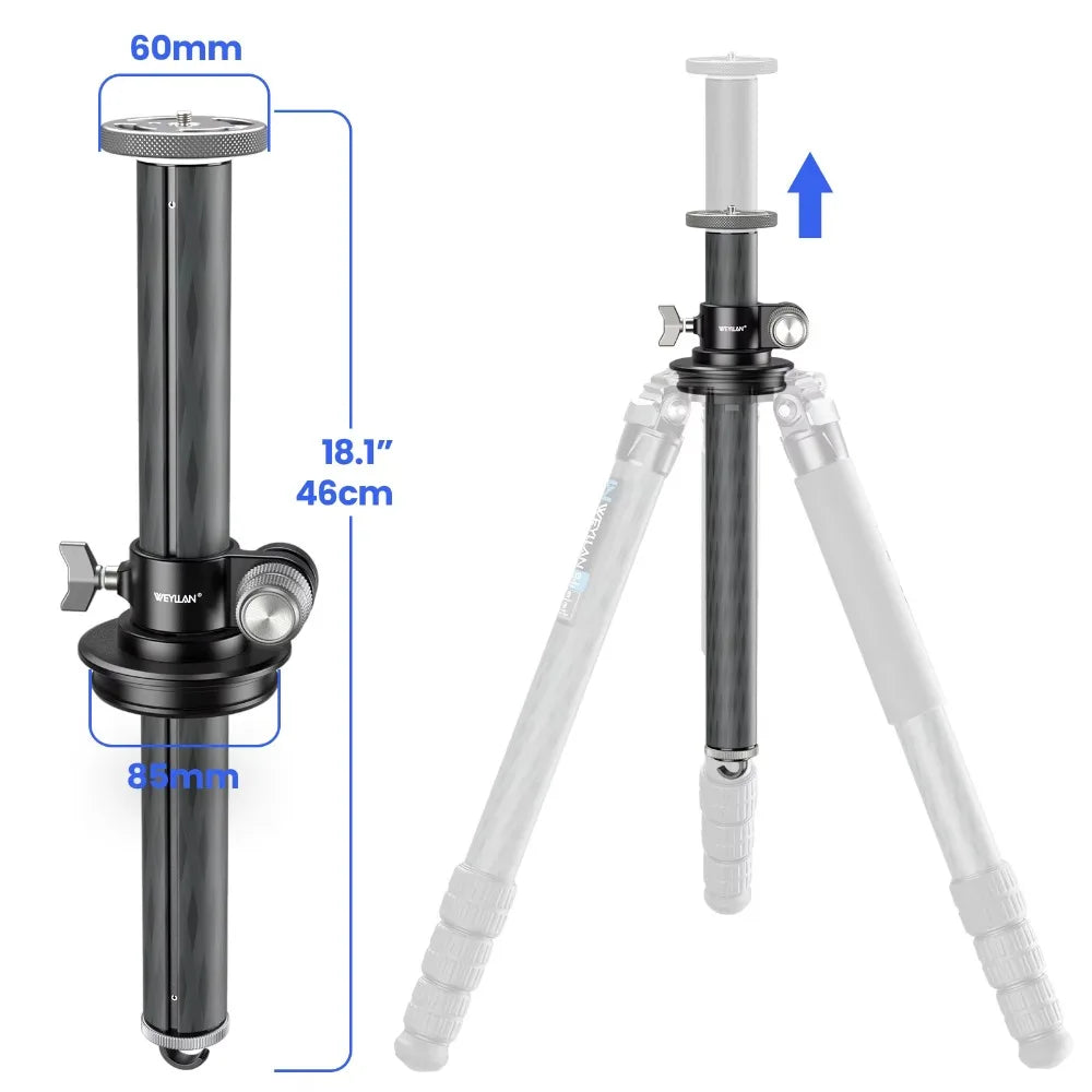 WEYLLAN Universal Tripod Extension Arm Carbon Fiber Detachable Extender Horizontal Centre Column for Tripod 40cm Pole Arm Rod