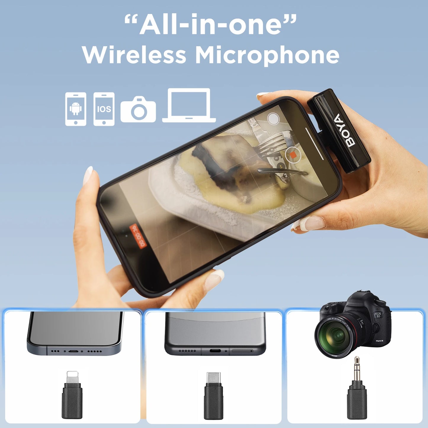 BOYA BOYALINK 2 – Micrófono Lavalier Inalámbrico (300m, 24bit, con Estuche de Carga) para iPhone, Android y Cámaras DSLR