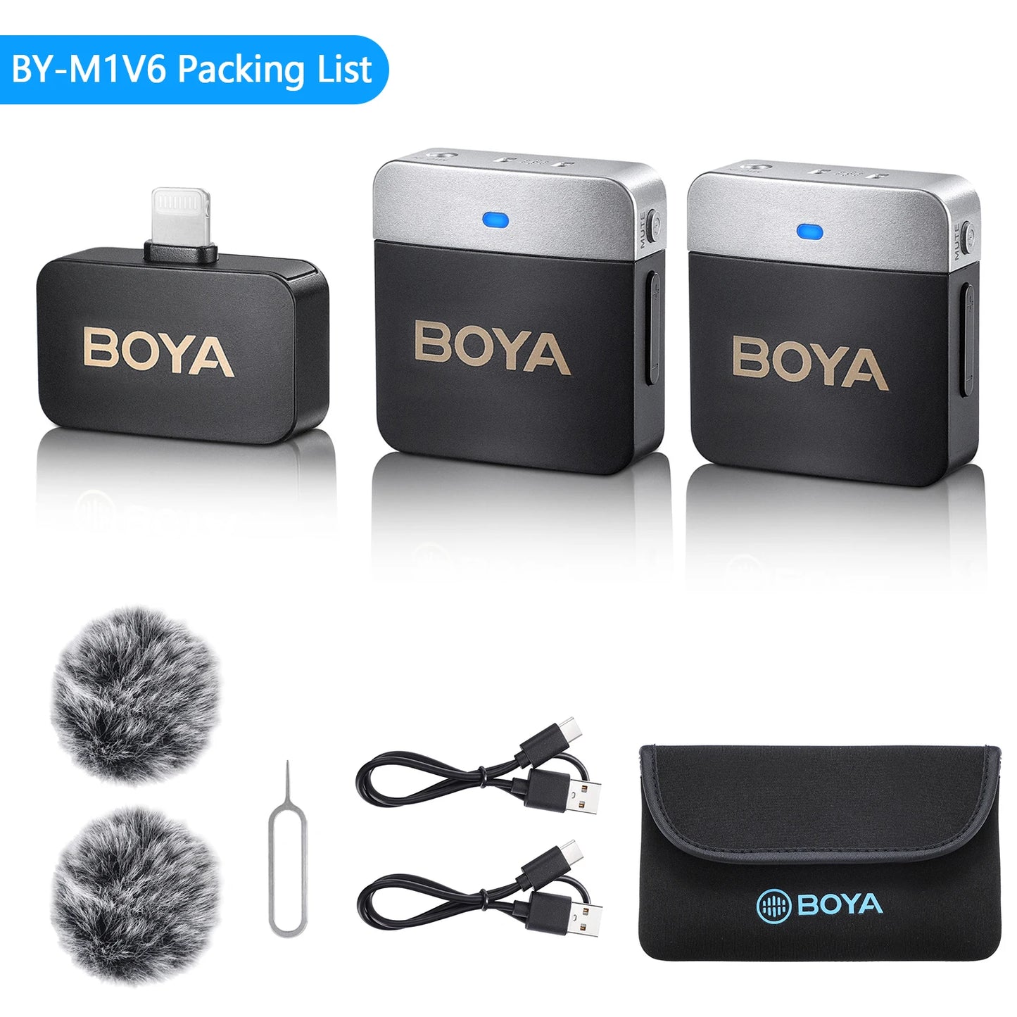 BOYA BY-M1V – Micrófono Lavalier Inalámbrico para iPhone, Android, PC y Cámaras (60m + Cancelación de Ruido)