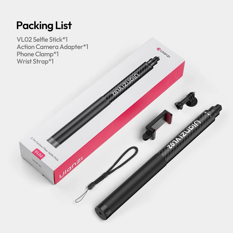Ulanzi VL02 2.7M Selfie Stick Tripod Smartphone Retractable Invisible Selfie Stick For Gopro Hero 12 11 10 Insta360 X4 X3 X2 DJI
