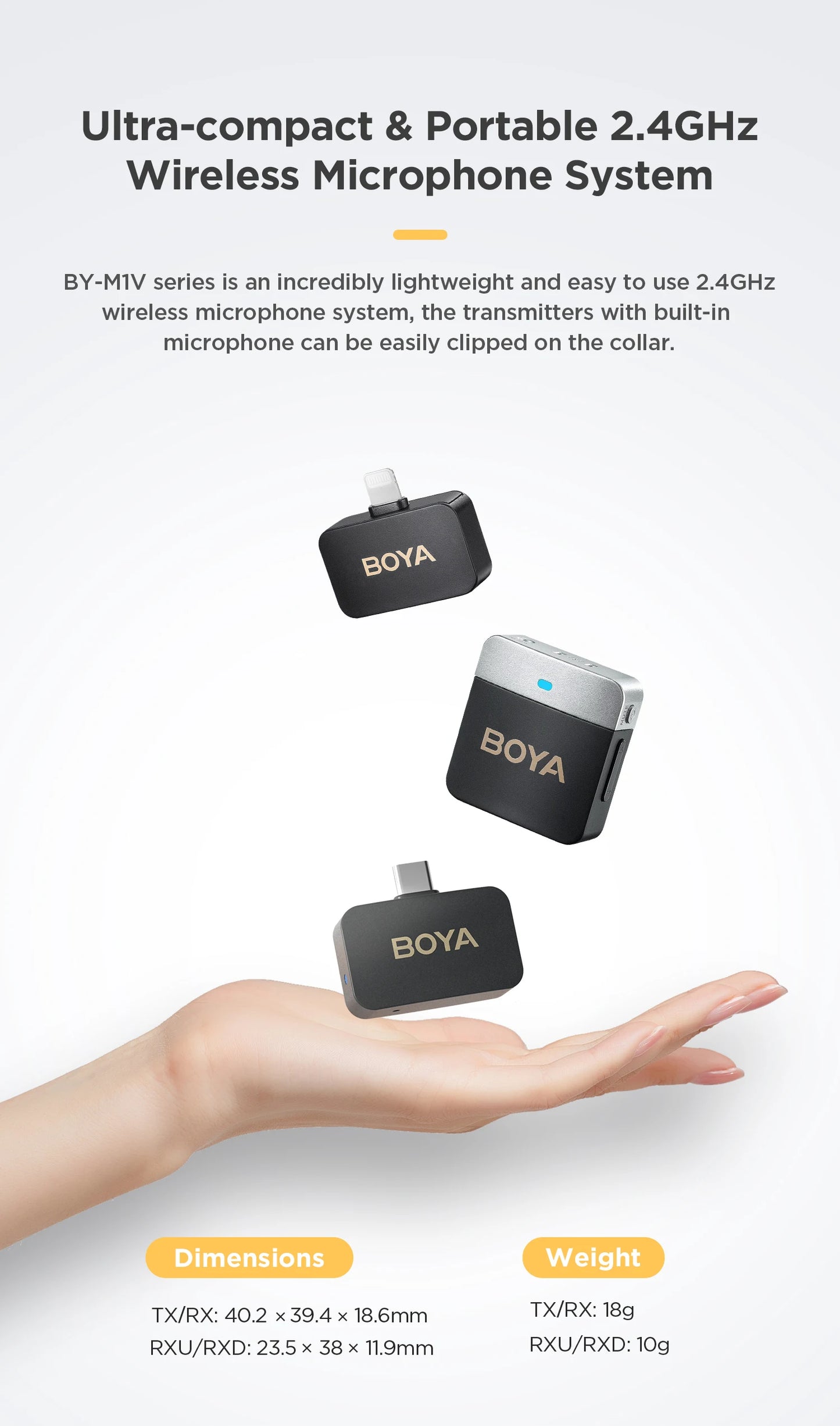 BOYA BY-M1V – Micrófono Lavalier Inalámbrico para iPhone, Android, PC y Cámaras (60m + Cancelación de Ruido)