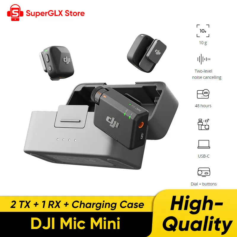 New DJI Mic Mini (2TX + 1RX + Estuche de Carga) – Micrófono Inalámbrico con Cancelación Inteligente de Ruido