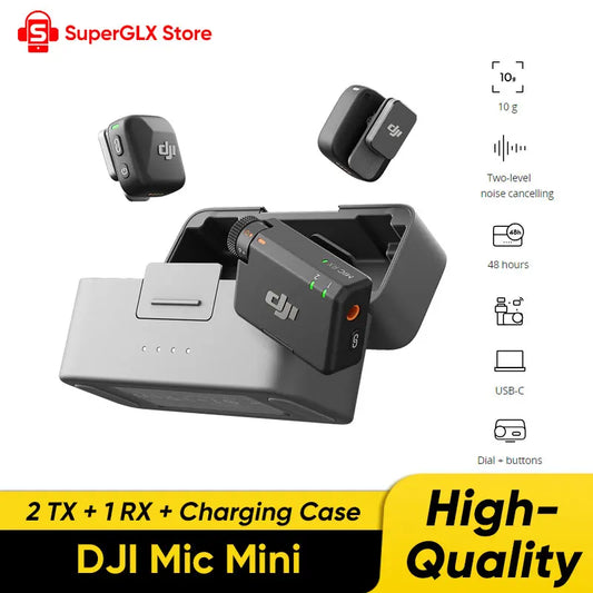 New DJI Mic Mini (2TX + 1RX + Estuche de Carga) – Micrófono Inalámbrico con Cancelación Inteligente de Ruido