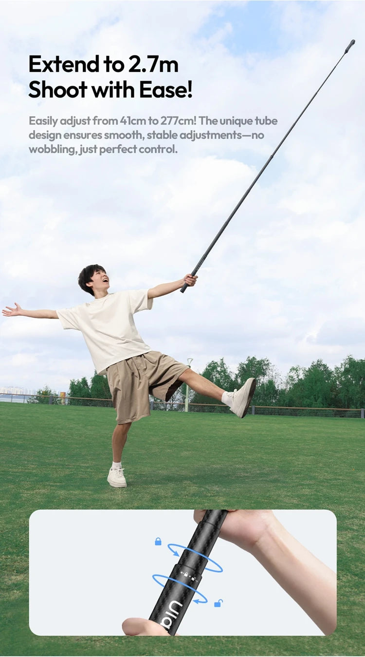 Ulanzi VL02 2.7M Selfie Stick Tripod Smartphone Retractable Invisible Selfie Stick For Gopro Hero 12 11 10 Insta360 X4 X3 X2 DJI