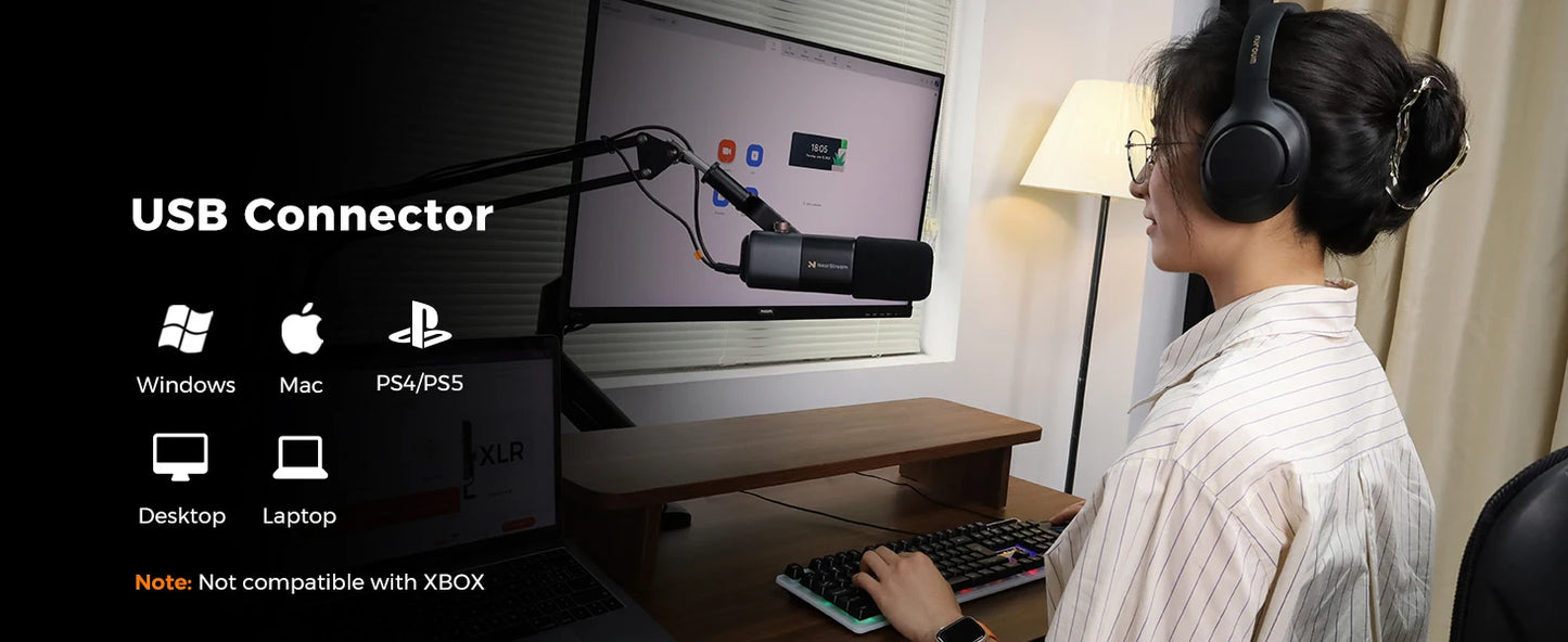 NearStream USB/XLR Mic Set – Micrófono Dinámico Profesional con Brazo Boom para Podcast, Gaming y Streaming