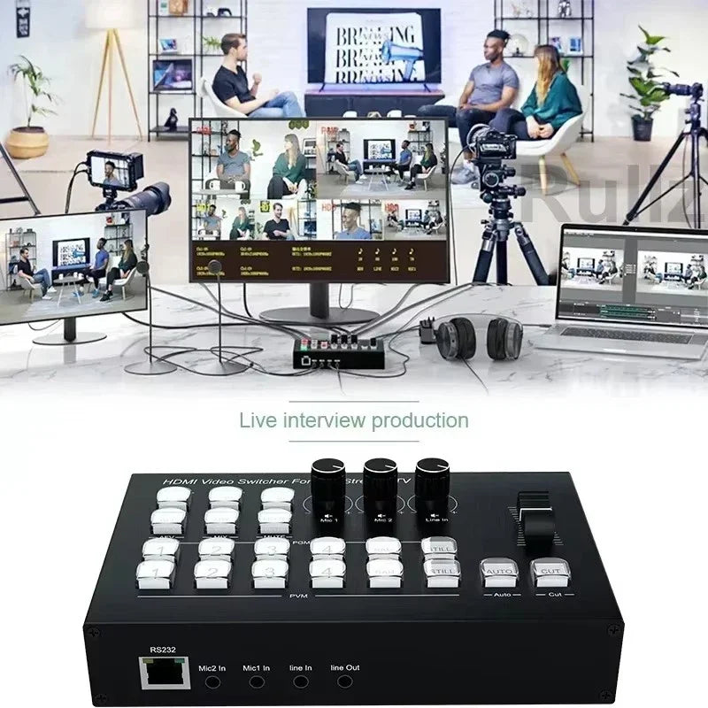 Multi Camera 4 Channel HDMI Video Mixer Switcher Video Capture 1080p60 Live Streaming PGM Seamless Switch Output 6 Pictures PVW