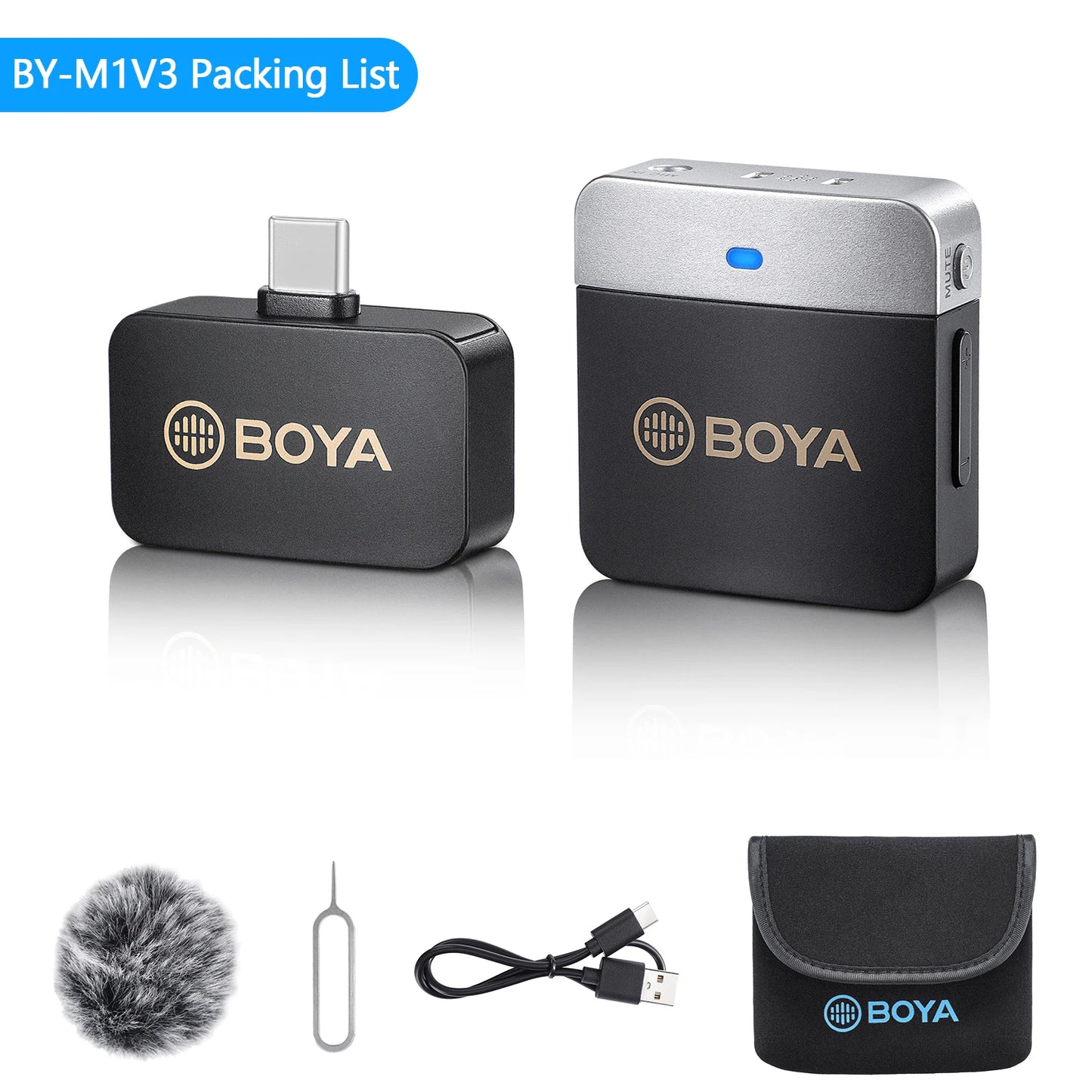 BOYA BY-M1V – Micrófono Lavalier Inalámbrico para iPhone, Android, PC y Cámaras (60m + Cancelación de Ruido)