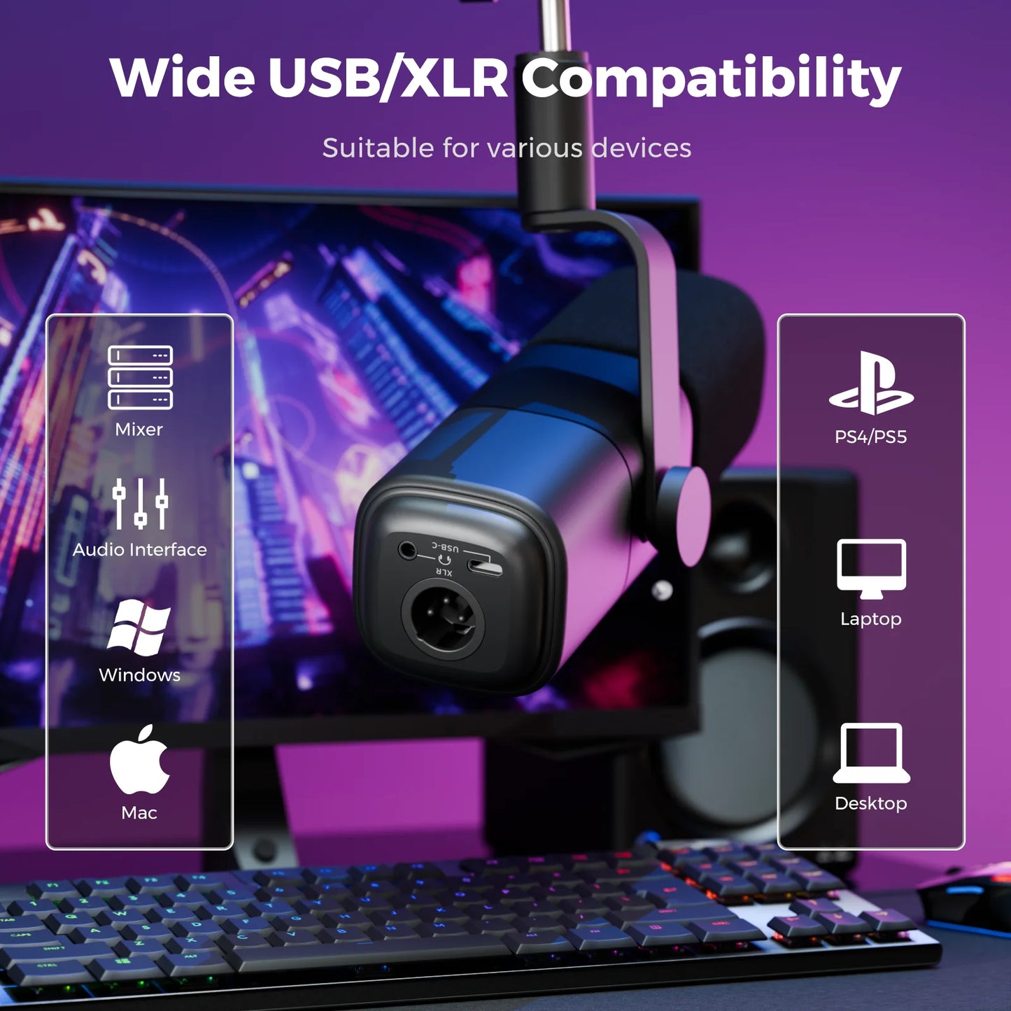 NearStream USB/XLR Mic Set – Micrófono Dinámico Profesional con Brazo Boom para Podcast, Gaming y Streaming