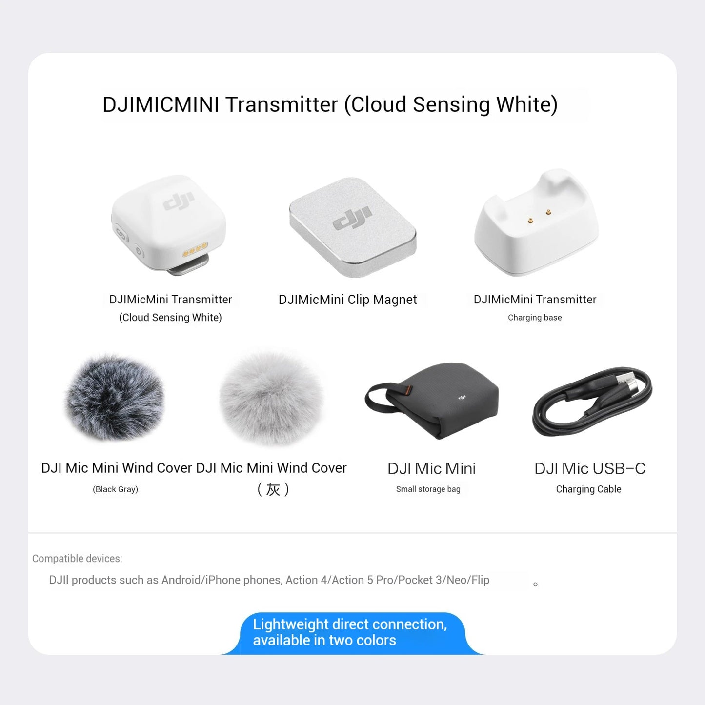 DJI Mic Mini (2TX + 1RX con Estuche de Carga) – 48h de Operación + Cancelación de Ruido Activa