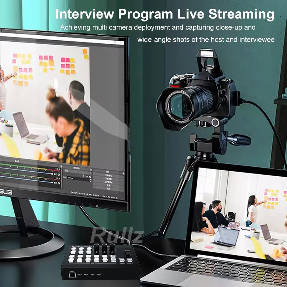 Multi Camera 4 Channel HDMI Video Mixer Switcher Video Capture 1080p60 Live Streaming PGM Seamless Switch Output 6 Pictures PVW