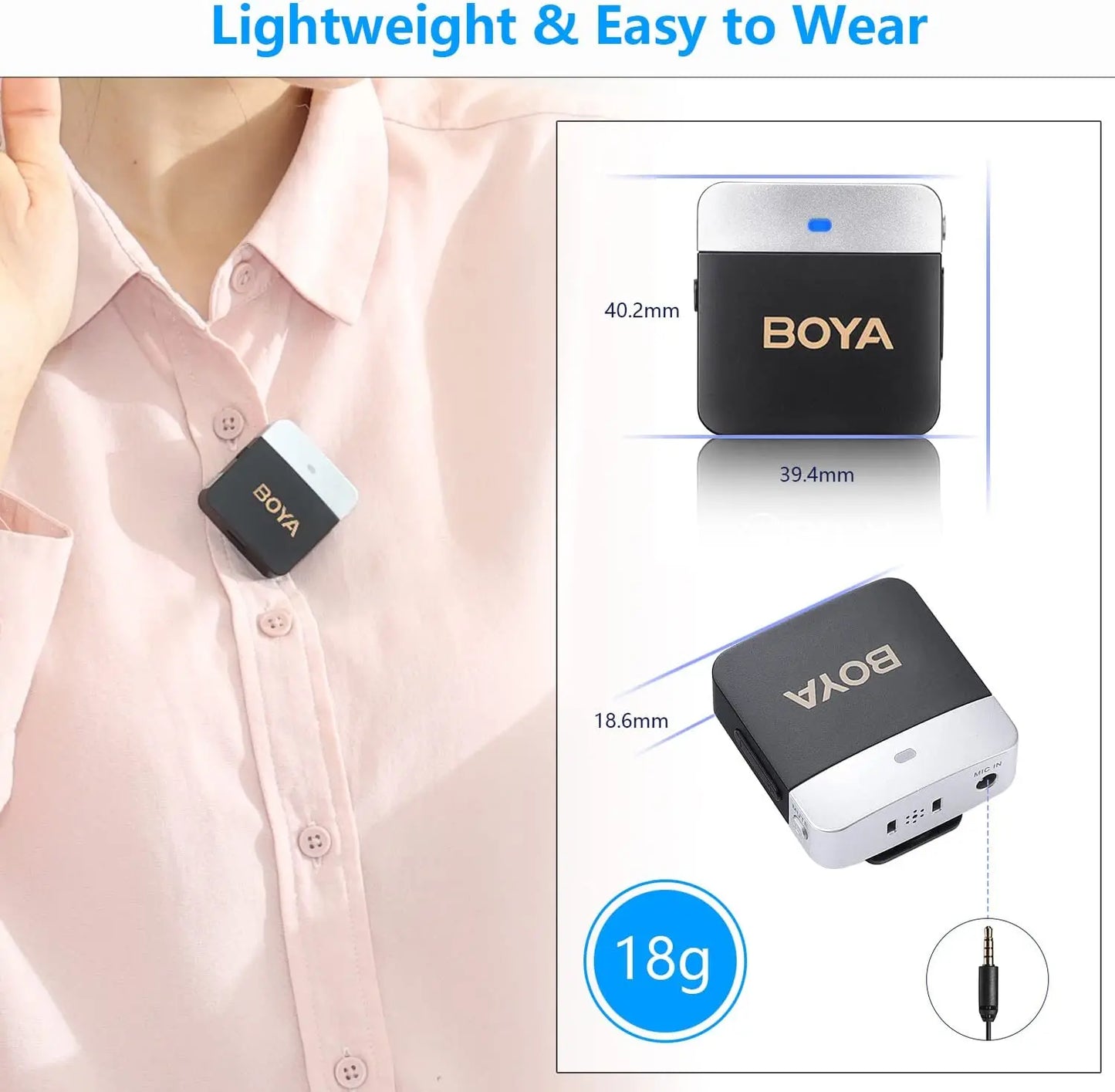 BOYA BY-M1V – Micrófono Lavalier Inalámbrico para iPhone, Android, PC y Cámaras (60m + Cancelación de Ruido)