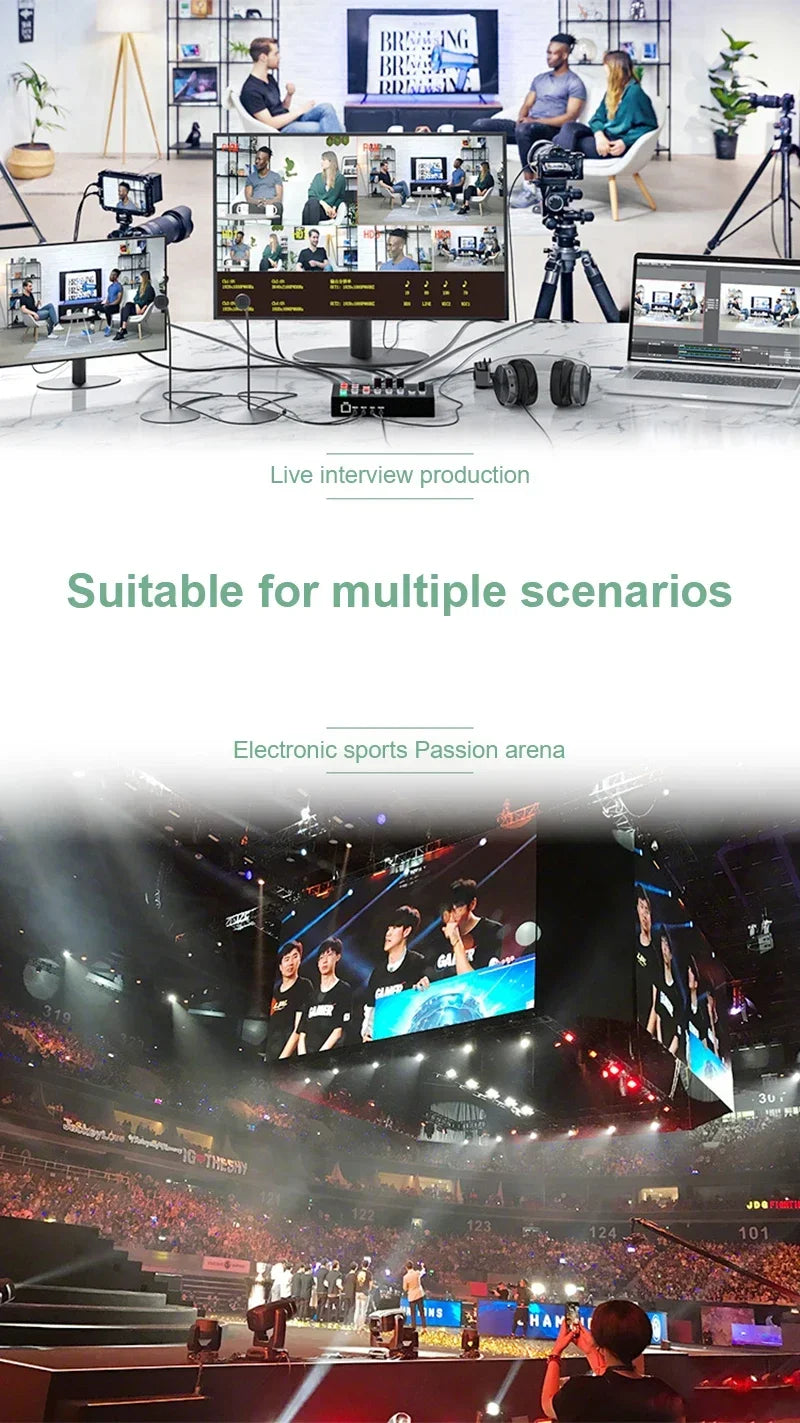 Multi Camera 4 Channel HDMI Video Mixer Switcher Video Capture 1080p60 Live Streaming PGM Seamless Switch Output 6 Pictures PVW