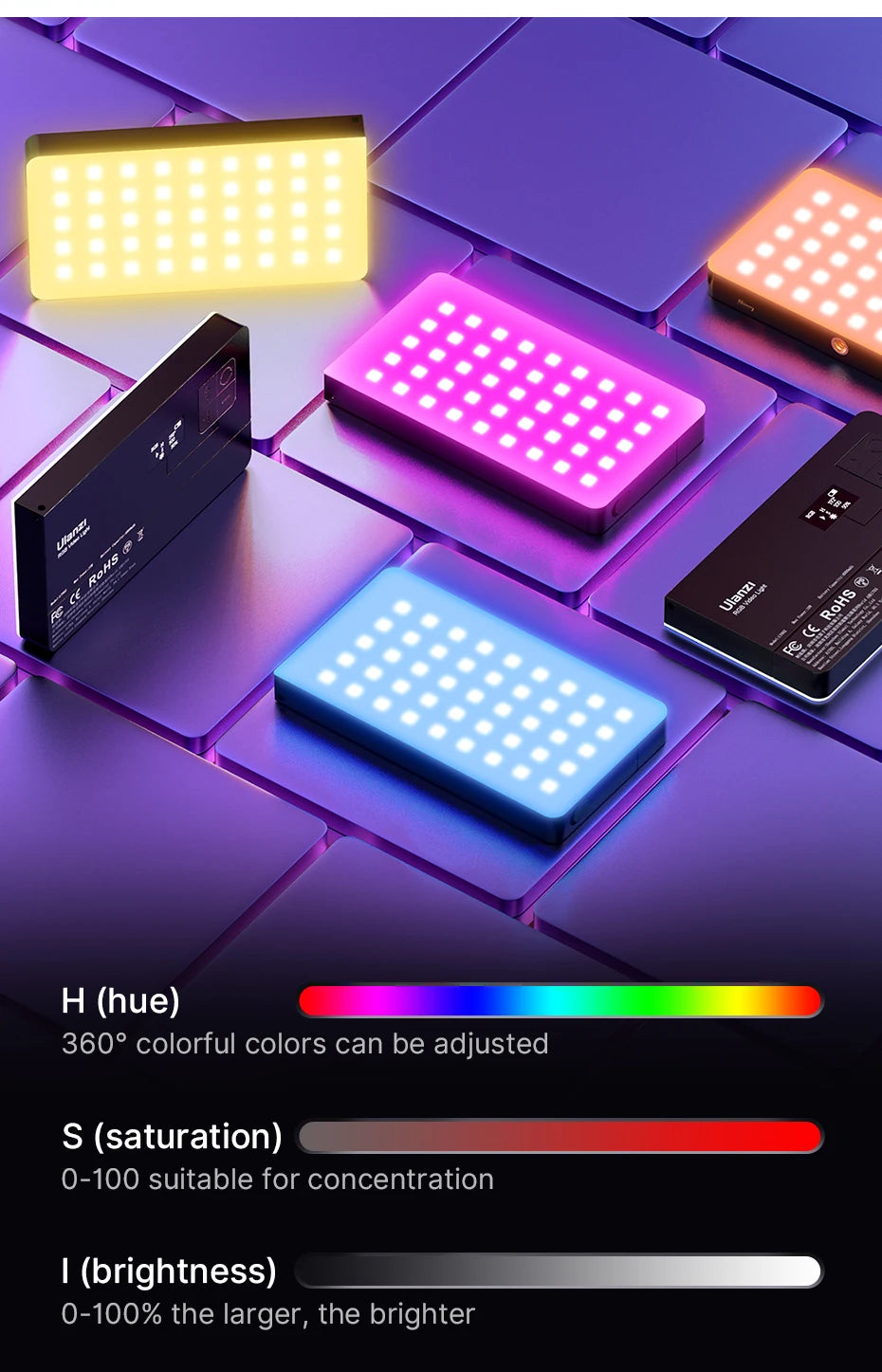 Ulanzi LT002 7 inch Pocket Fill Light RGB Full Color LED Panel Light CRI 95+ Photography Camera Light Creative Scene