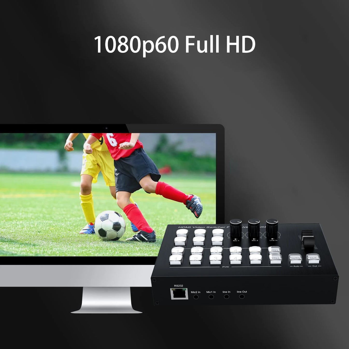 Multi Camera 4 Channel HDMI Video Mixer Switcher Video Capture 1080p60 Live Streaming PGM Seamless Switch Output 6 Pictures PVW