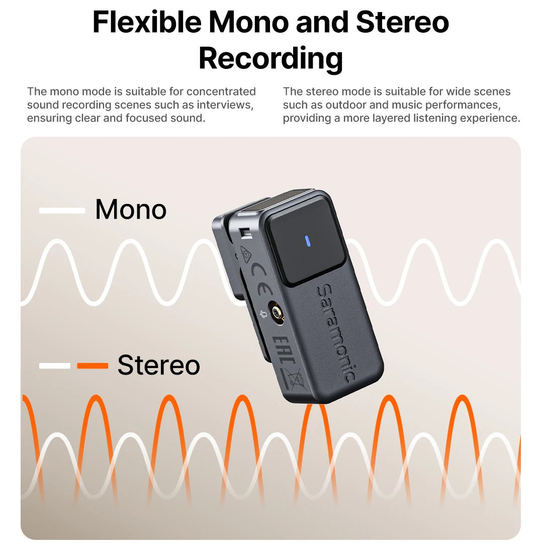 Saramonic Air – Micrófono Lavalier Inalámbrico con Cancelación de Ruido (300m, 24bit) para iPhone 15/16, Android y Cámaras