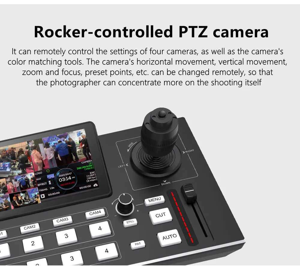 2 in 1 HDMI Video Switcher 4 Channel 5.5 Inch Full HD Screen Mixer Switcher Camera Control Keyboard for Broadcast Live Stream