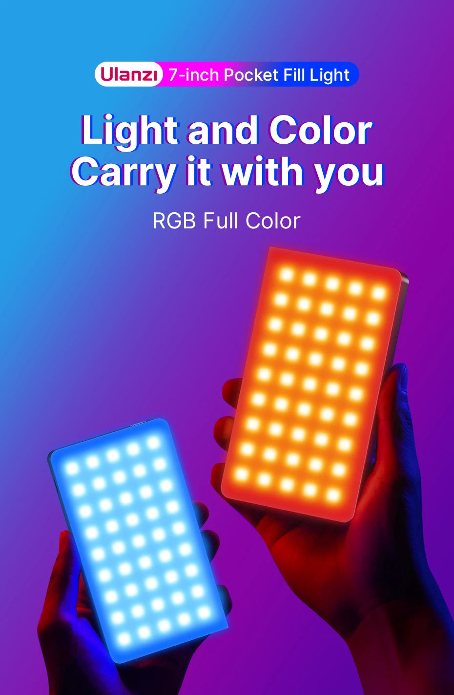 Ulanzi LT002 7 inch Pocket Fill Light RGB Full Color LED Panel Light CRI 95+ Photography Camera Light Creative Scene