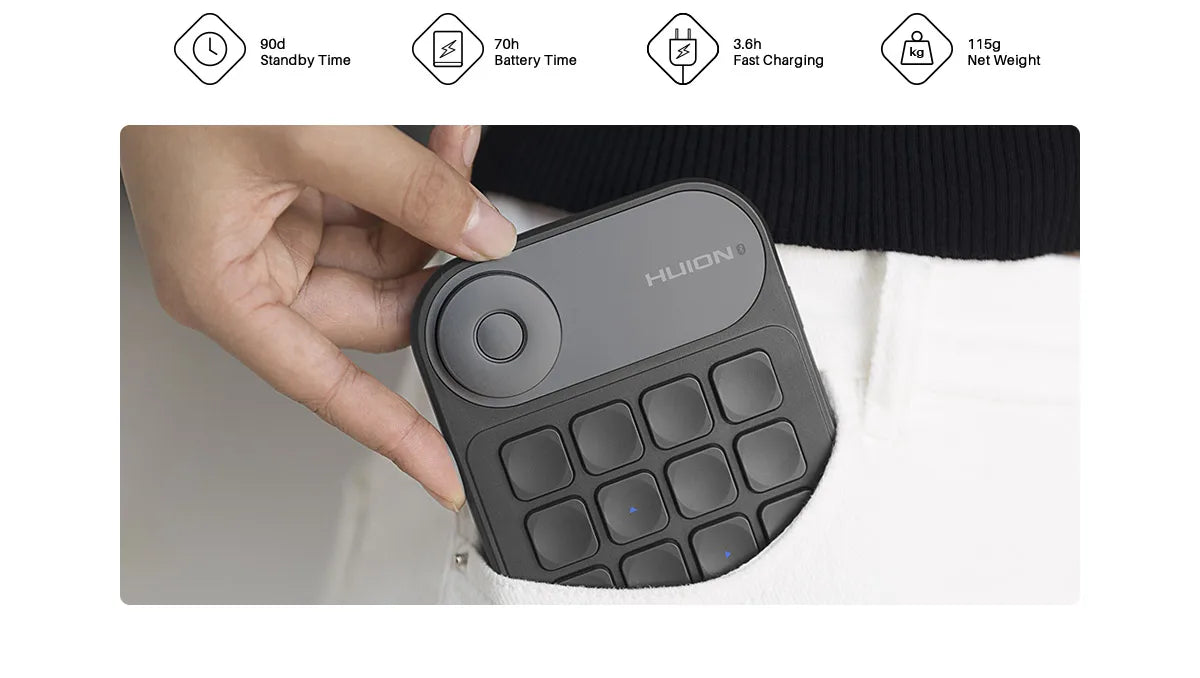 Huion Keydial K20 | Teclado Mini Inalámbrico con 18 Teclas Personalizables y Dial para Tabletas Gráficas, PC y Móviles